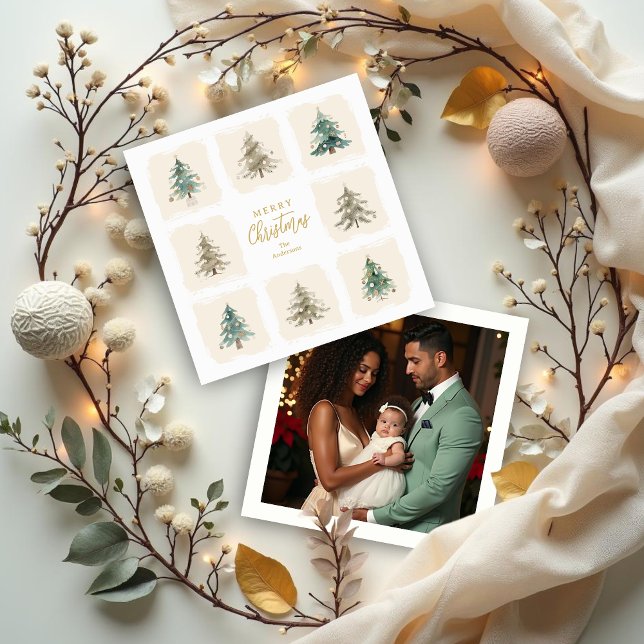 Stylish Scandinavian Nordic Style Christmas Trees Holiday Card (Stylish Scandinavian Nordic Style Christmas Trees Holiday Cards with Custom Back Family Photo.)