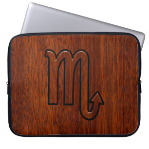 Stylish Scorpio Zodiac Symbol in Mahogany Laptop Sleeve