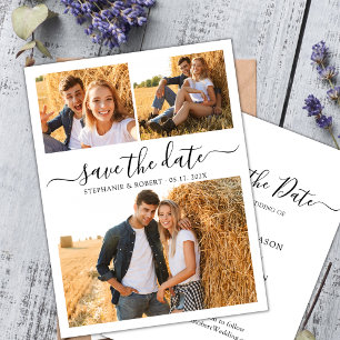 Stylish Script 3 Photo Collage Wedding Save The Date