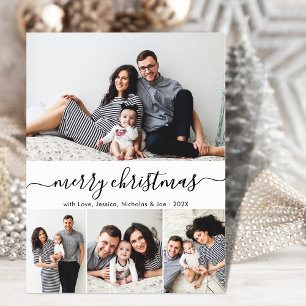 Stylish Script 4 Photo Collage Christmas Holiday Postcard