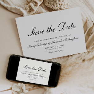Stylish Script Black White Formal Save The Date
