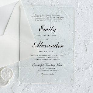 Stylish Script Black White Wedding Invitation
