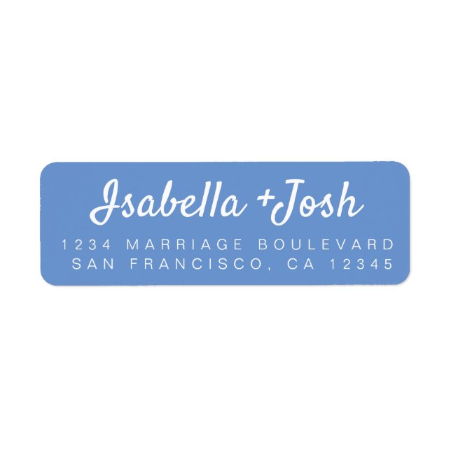 Stylish Script Blue Wedding Return Address (Front)