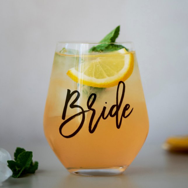 Stylish Script "Bride" Personalised Stemless Wine Glass (Creator Uploaded)