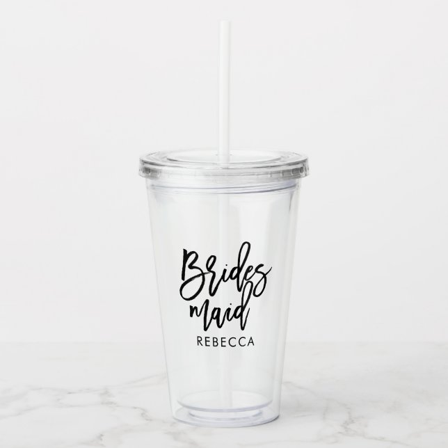 Stylish Script "Bridesmaid" Personalised Acrylic Tumbler (Front)
