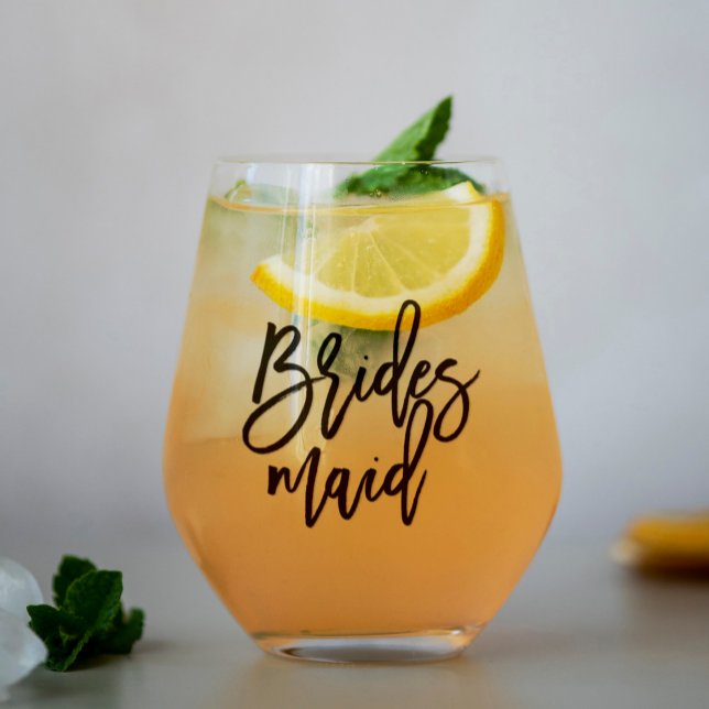 Stylish Script "Bridesmaid" Personalised Stemless Wine Glass (Creator Uploaded)