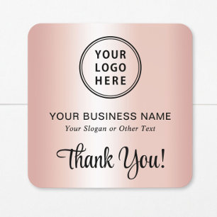 Stylish Script Business Logo Thank You Rose Gold Square Sticker