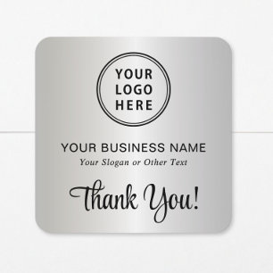 Stylish Script Business Logo Thank You Silver Square Sticker