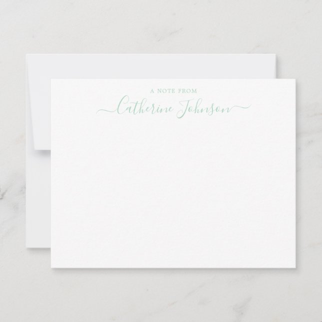 Stylish Script Calligraphy A Note From Mint Green Card (Front)