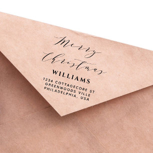 Stylish Script Calligraphy Merry Christmas Family Self-inking Stamp