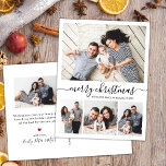 Stylish Script Collage Family Photos Christmas  Postcard<br><div class="desc">Minimalist, Stylish Elegant Calligraphy Black and White 4 Photo Collage „Merry Christmas” Script Holiday Christmas PostCards. This festive, simple four (4) photo holiday card template features a pretty photo collage and says „Merry Christmas”! The „Merry Christmas” greeting text is written in a beautiful hand lettered whimsical swirly swash-tail font type...</div>