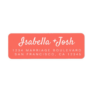 Stylish Script Coral Wedding Return Address