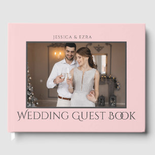 Stylish Script Dark Grey and Gold Photo Guest Book