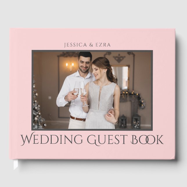 Stylish Script Dark Grey and Gold | Photo Guest Book (Front)