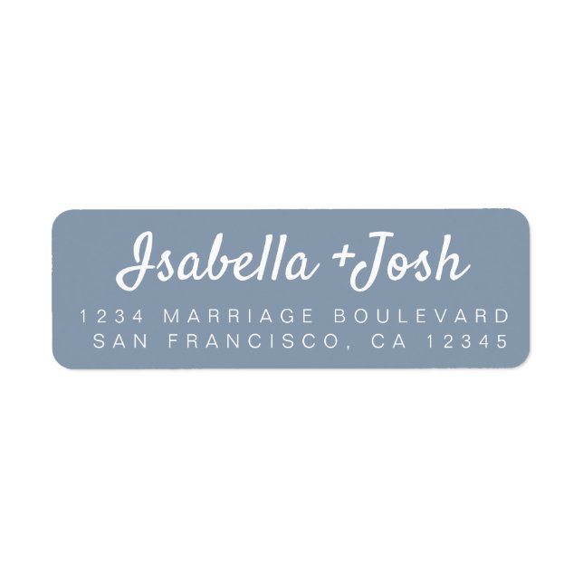 Stylish Script Dusty Blue Wedding Return Address (Front)