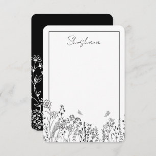 Stylish Script Floral Sketch Thank You Card