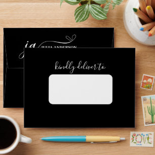 Stylish Script Font Monogram Black Envelope