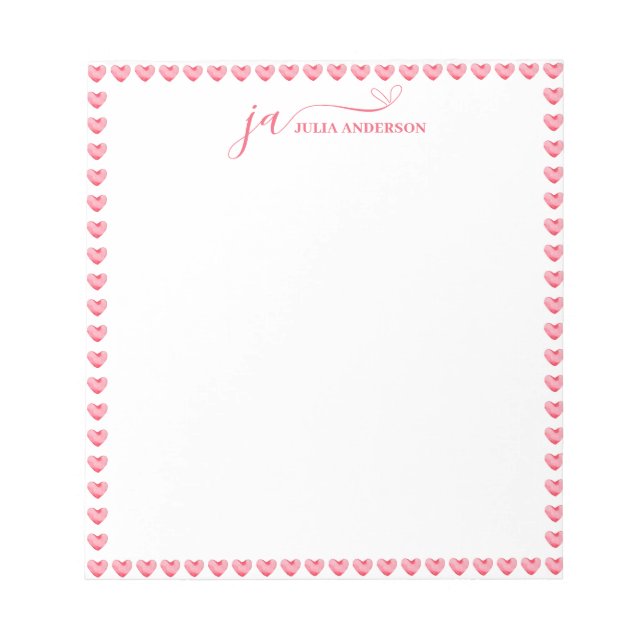 Stylish Script Font Monogram with Heart Frame Notepad (Front)