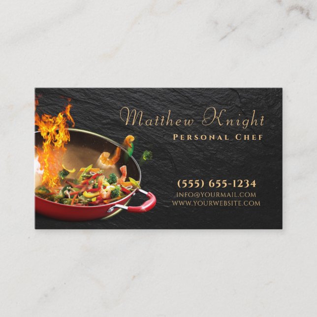 Stylish Script Food Pan Personal Chef Catering Business Card (Front)