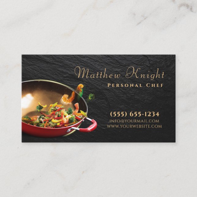 Stylish Script Food Pan Personal Chef Catering Business Card (Front)