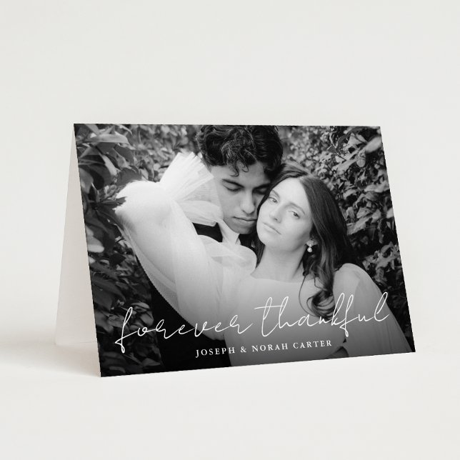 Stylish Script Forever Thankful Folded Wedding Thank You Card (Creator Uploaded)