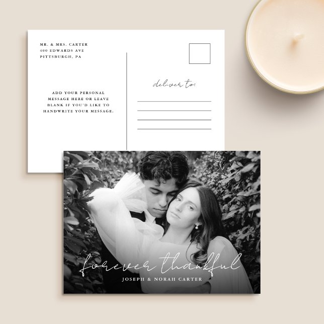 Stylish Script Forever Thankful Wedding Postcard (Creator Uploaded)