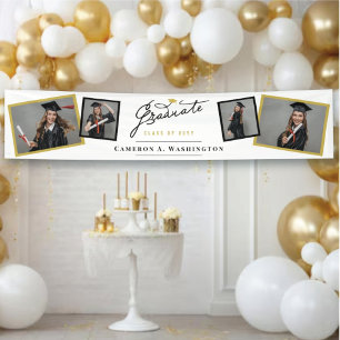 Stylish Script Graduate 4 Photo Graduation Party Banner