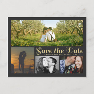 Stylish Script Grey Save The Date Collage Postcard