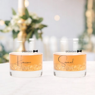 Stylish Script Groomsman Thank You Gift Whiskey Glass