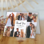 Stylish Script Heart 6 Photo Collage Wedding  Thank You Card<br><div class="desc">Minimalist Modern Elegant Hand Lettered Script Black and White Wedding Multi Photo 6 Collage Thank You Folded Card. Stylish wedding thank you card template featuring six (6) photo on the front and one (1) photo inside. With the text "thank you" in a swirly hand lettered calligraphy script font in black...</div>