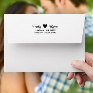Stylish Script Heart Couple Return Address Envelope