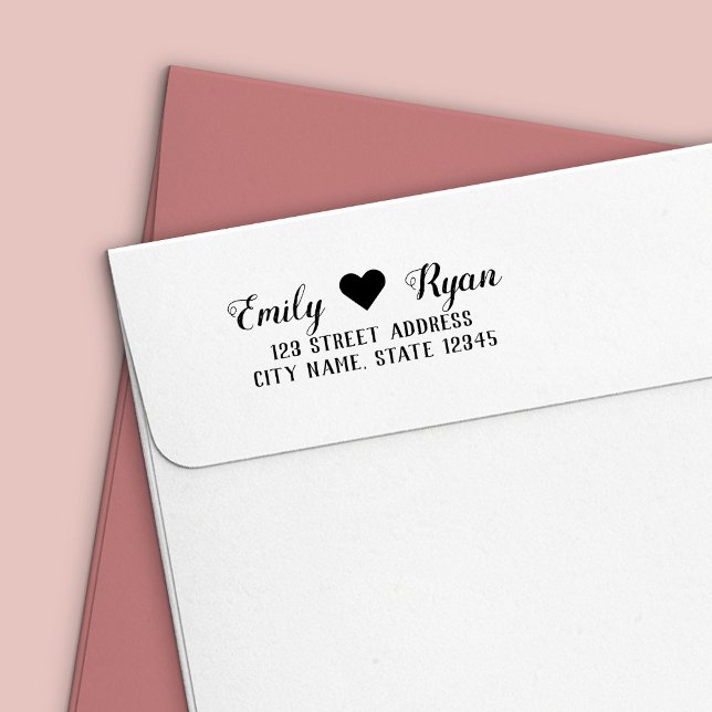 Stylish Script Heart Couple Return Address Self-inking Stamp (Creator Uploaded)
