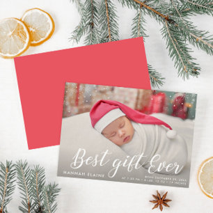 stylish script holiday birth announcement