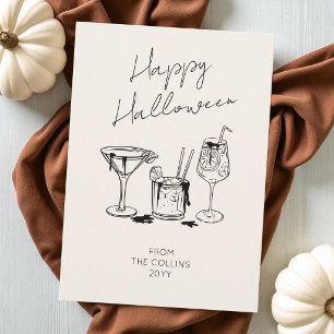 Stylish Script Ivory Cocktails Happy Halloween Holiday Card