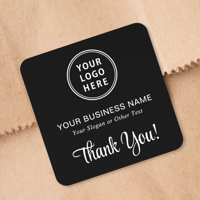 Stylish Script Logo Thank You Black Square Sticker (Creator Uploaded)