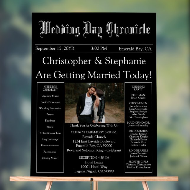 Stylish Script Minimal Newspaper Wedding Program Acrylic Sign (Neutral)
