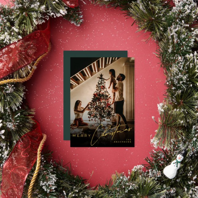 Stylish Script Minimalist 1 Photo Green Christmas (Insitu)