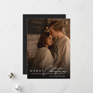 Stylish Script Minimalist 1 Photo Merry Christmas Holiday Card