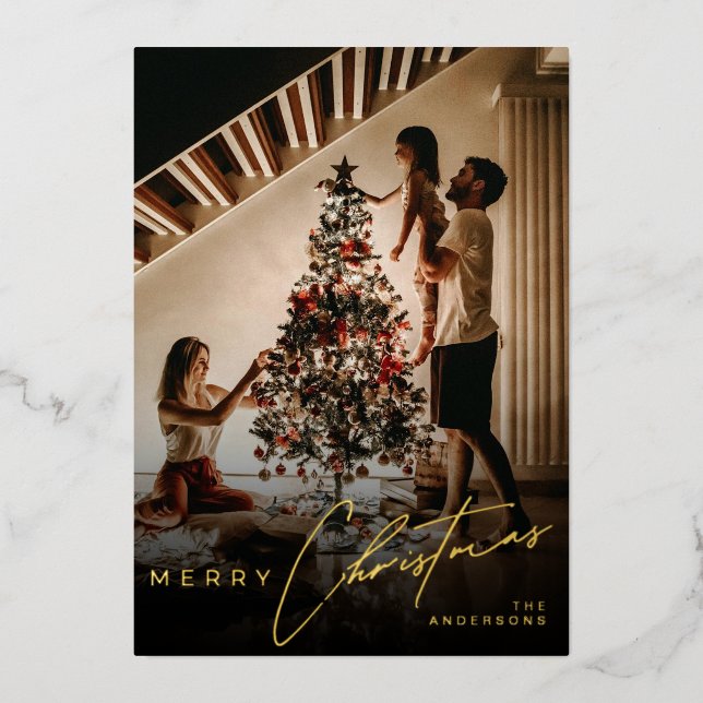 Stylish Script Minimalist 1 Photo Red Christmas (Front)