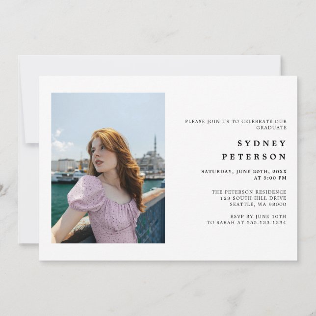 Stylish Script Modern 2 Photo Graduation Party Invitation (Back)