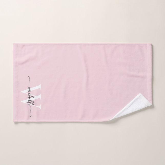 Stylish Script Modern Blush Pink Monogram Name Hand Towel (Hand Towel)