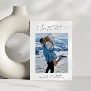 stylish script modern photo save the date card