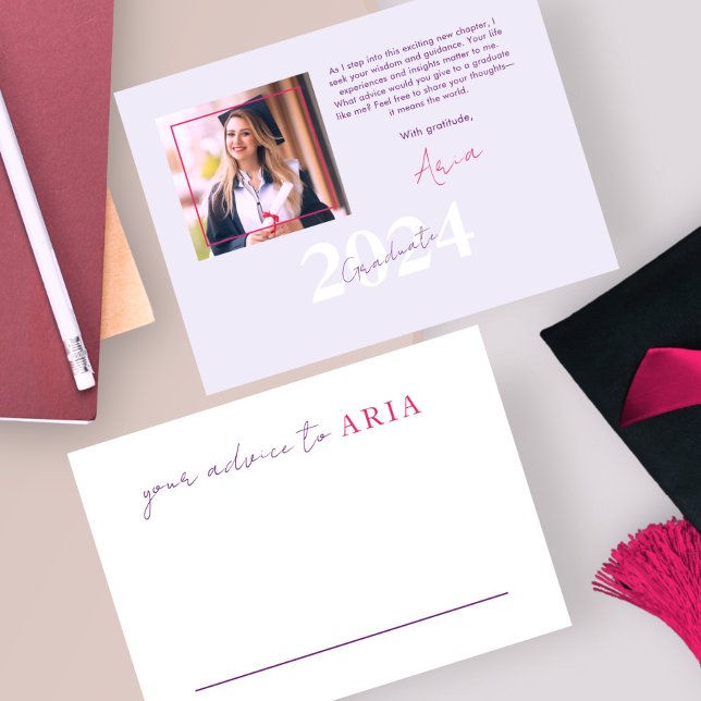 Stylish Script Modern Pink Simple Photo Graduation Enclosure Card (Creator Uploaded)
