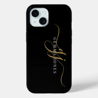 Stylish Script Monogram Initials Gold Black