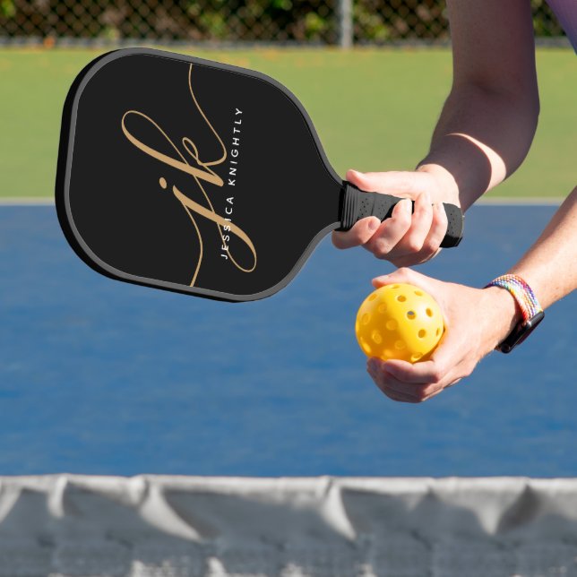 Stylish Script Monogram Initials Name Custom Colou Pickleball Paddle (Insitu)