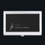 Stylish Script Monogram Modern Minimalist Business Card Holder<br><div class="desc">Modern chic minimalist script monogram design on colour editable black background,  simple and elegant,  great custom your own luxury professional personalised business card case.</div>