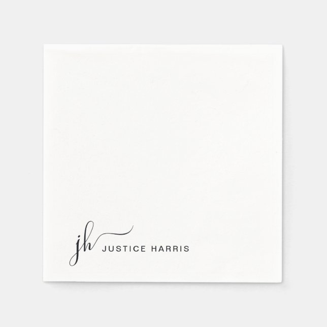 Stylish Script Monogram Modern Professional Napkin (Front)
