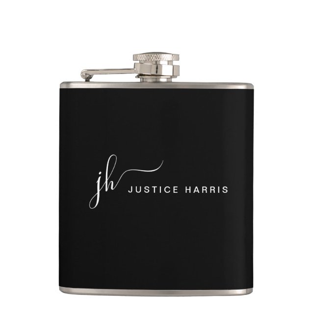 Stylish Script Monogram Modern Simple Personalised Hip Flask (Front)
