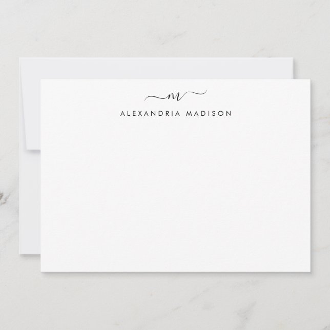 Stylish Script Monogram Modern Swash Stationery Card (Front)