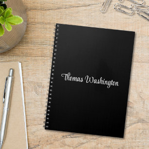 Stylish Script Monogram Name Black Notebook